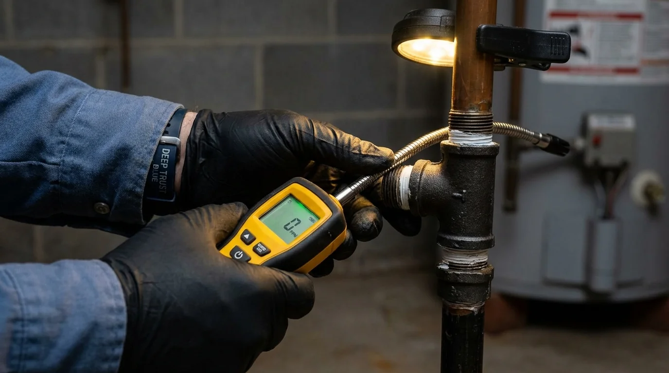 Gas leak detection with electronic sniffer by Johns Plumbing LLC in Okarche