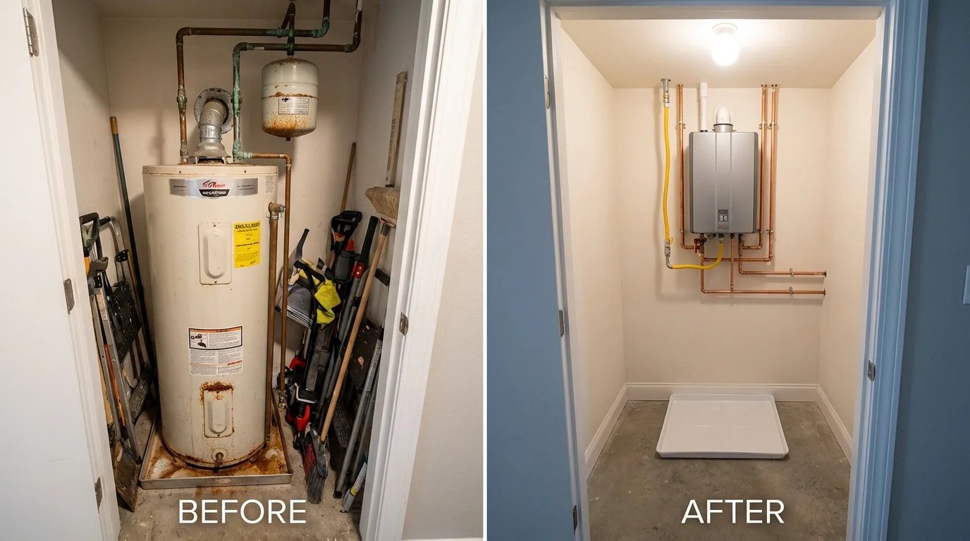Tank water heater versus wall-mounted tankless unit comparison for Okarche, OK homeowners