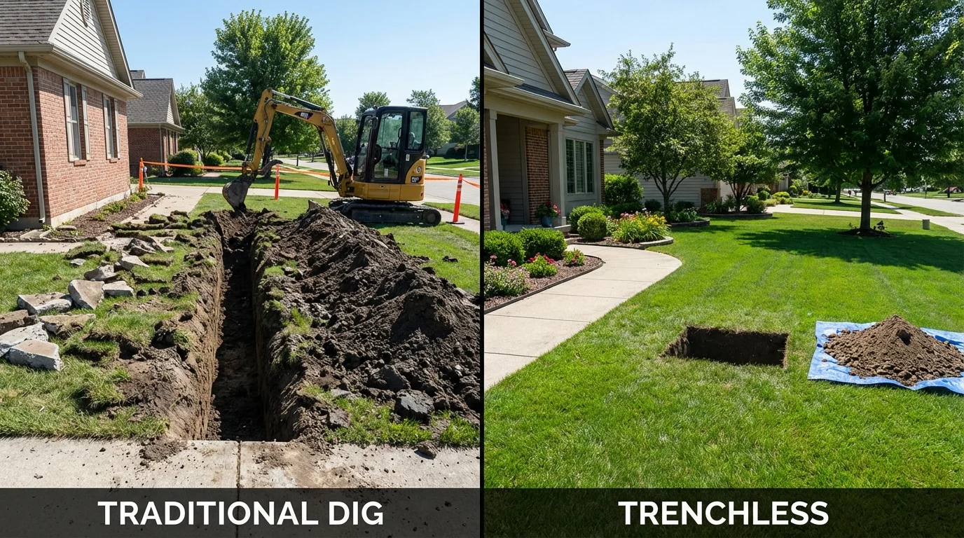 Trenchless sewer repair with minimal yard damage versus traditional excavation in Okarche, OK